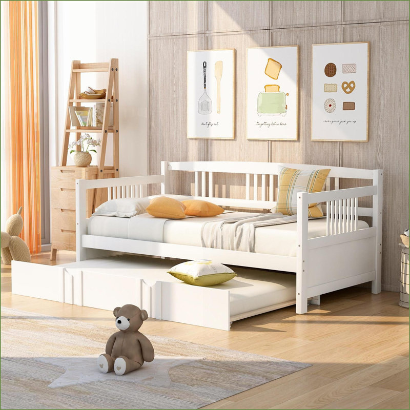 Twin Size Pine Wood Daybed with Trundle – No Box Spring Needed, White, Perfect for Small Spaces, Twin, White