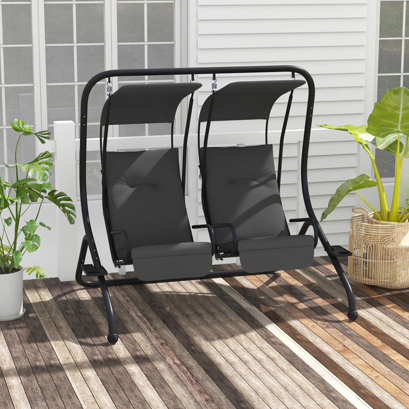 Outsunny 2-Person Patio Swing Chair Canopy Glider With Storage