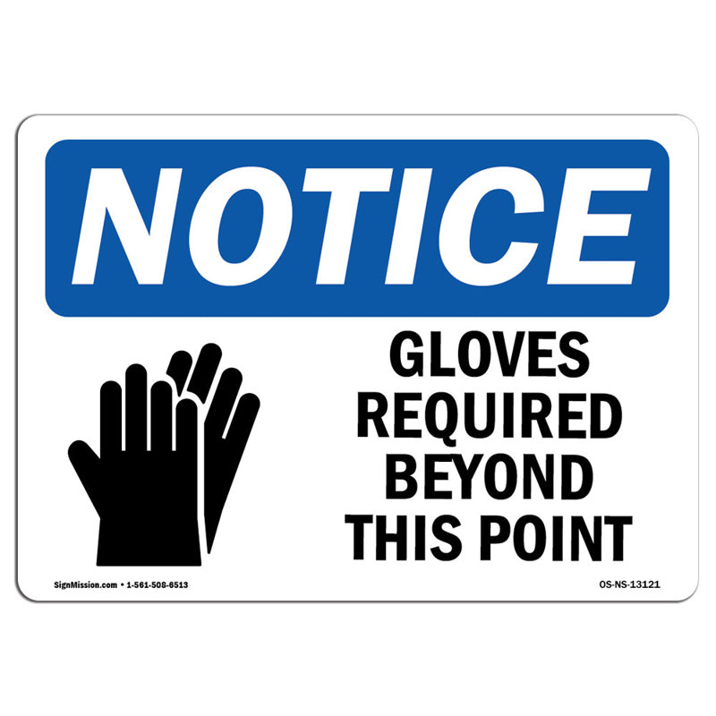 Gants requis au-delà de ce panneau en aluminium 12 x 18, H 12 po x l 18 po