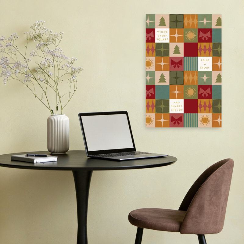 Retro Christmas Squares Abstract Colorful Geometric Christmas Tree Winter Landscape Wall Art Print, 60.96cm H x 40.64cm W