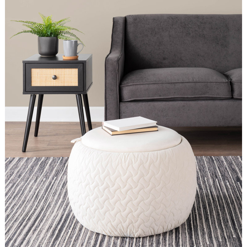 Alvena Upholstered Ottoman, Cream Velvet