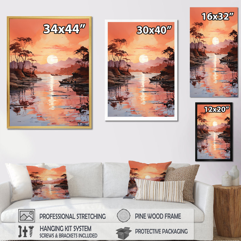 Golden Sunrise Silhouetted II - Nautical & Beach, reproduction d'art mural, H 40 po x l 30 po x P 1,5 po, Cadre photo argenté
