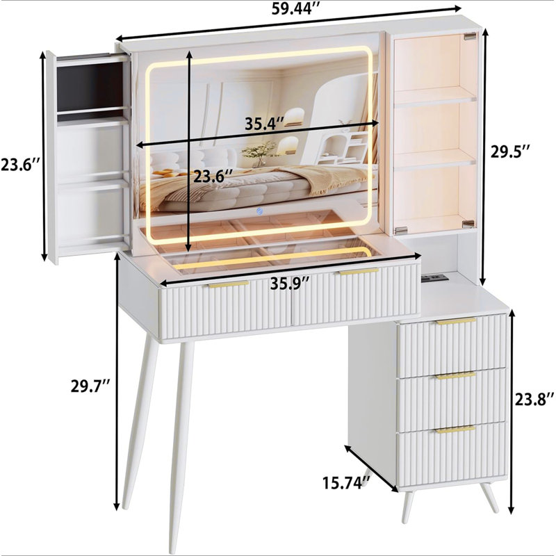 Vanity Desk With With Mirror And Lights,Makeup Vanity Table Wwith Lighted Mirror & Charging Station, Vanity Desk Dresser