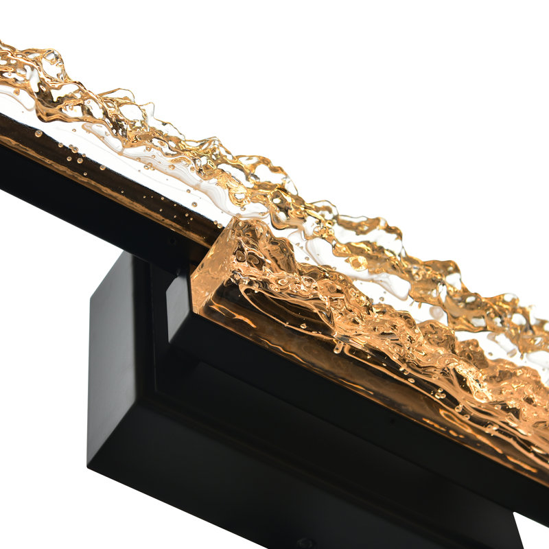 Integrated LED 24" Brass Modern Vanity Light with Handmade Textured Glass for Bathrooms Powder Rooms Dressing Rooms, Black