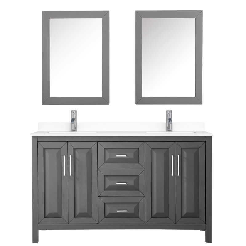 Daria Double Bathroom Vanity Set with Mirror, Dark Gray, Polished Chrome, 72"