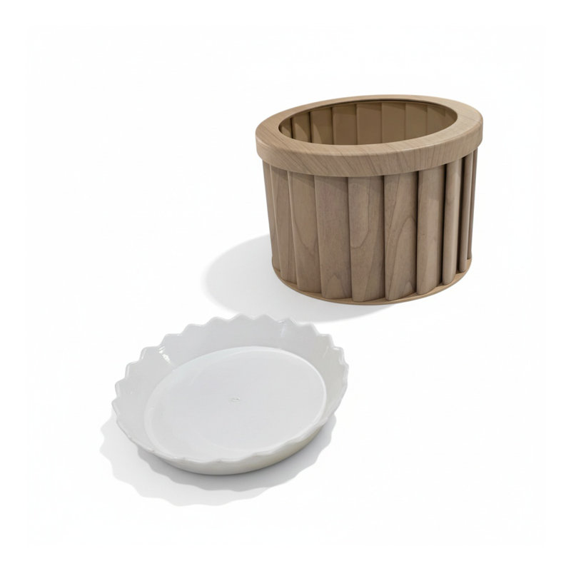 Pot de fleurs d'extérieur moderne en aluminium Strata Modern - Beige brun clair avec pot de drainage, Beige brun