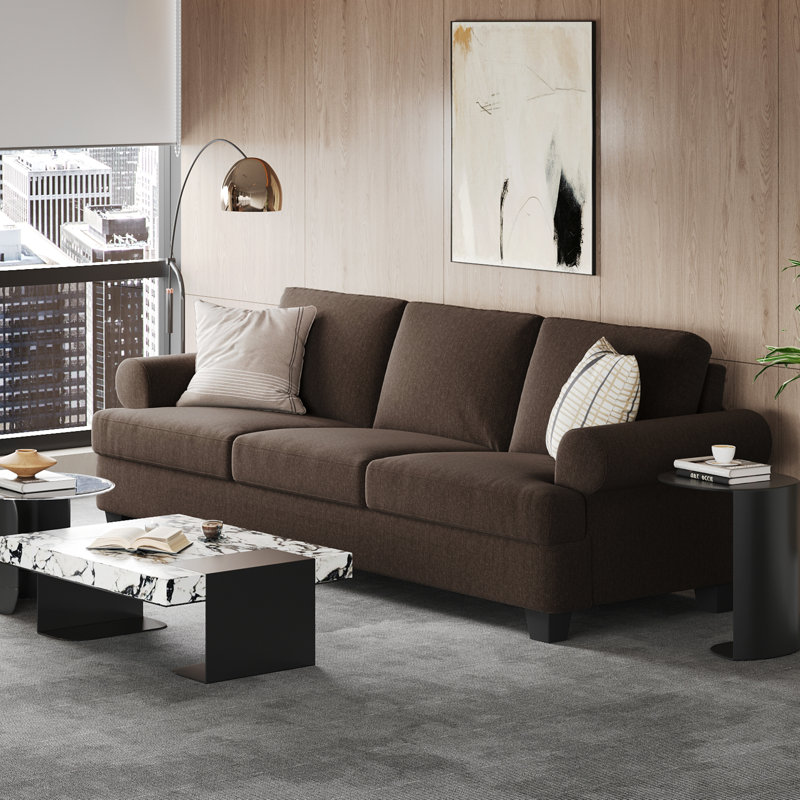 91" Lawson 3-Seater Sofa with Deep Seats, Brown Polyester