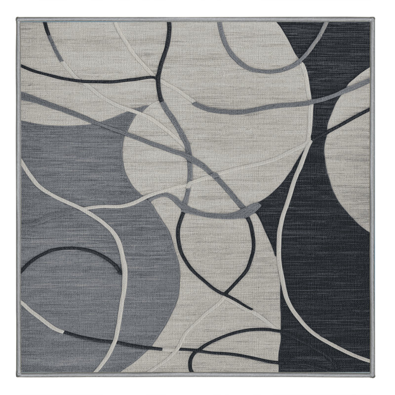 Machine Washable Abstract Gray Area Rug, Square 6'