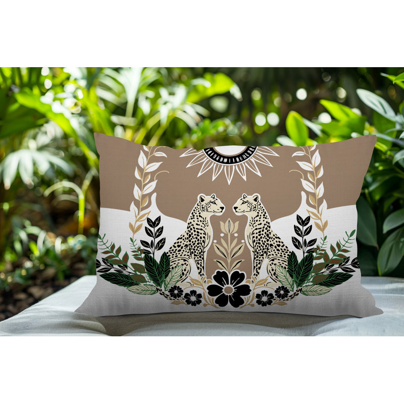 Spoke Leopard Reversible Indoor/Outdoor Rectangle Pillow, Beige, Rectangle 14"H x 20"W
