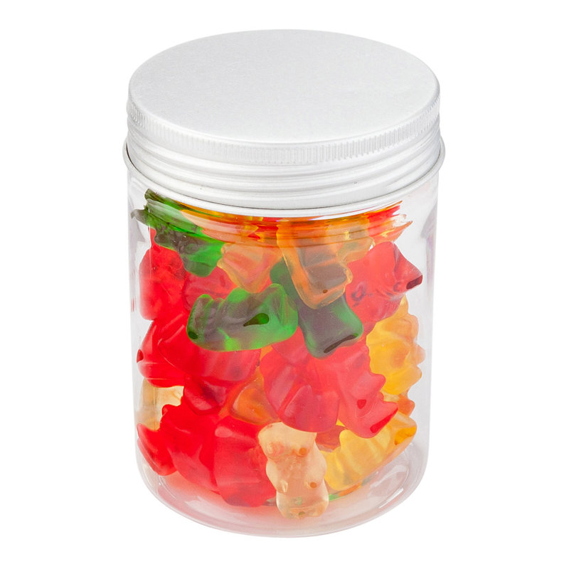 Articles de restaurant - 8,5 oz pots en plastique Mason, 100 pots de rangement hermétiques pour aliments - couvercles en aluminium inclus, ronds, contenants de rangement en plastique transparent pour la cuisine, collations, bonbons, ingrédients, et plus encore