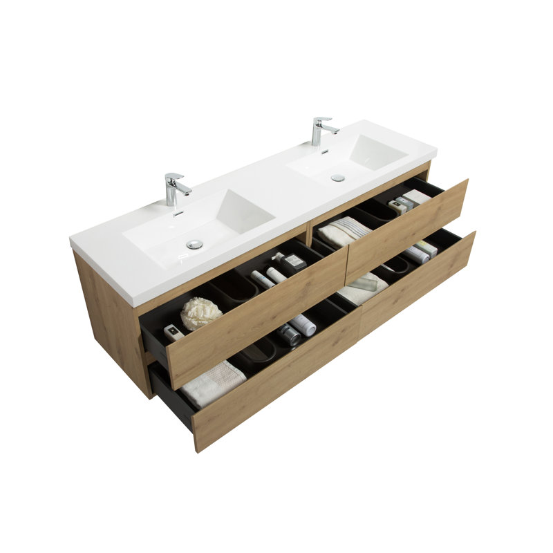 Elbert 83.4'' Double Bathroom Vanity with Poly Marble Top