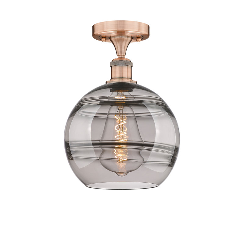 Edison - Adrieanna - Plafonnier semi-encastré 1 lumière, H 11,75 po x l 10 po x P 10 po, Gris fumée clair, Cuivre antique