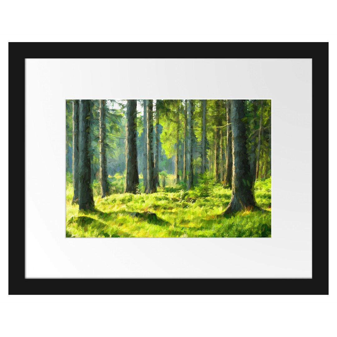 Gerahmtes Papierbild Sonniger Tagim Wald