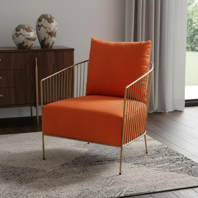  Fauteuil en velours orange avec accents dorés