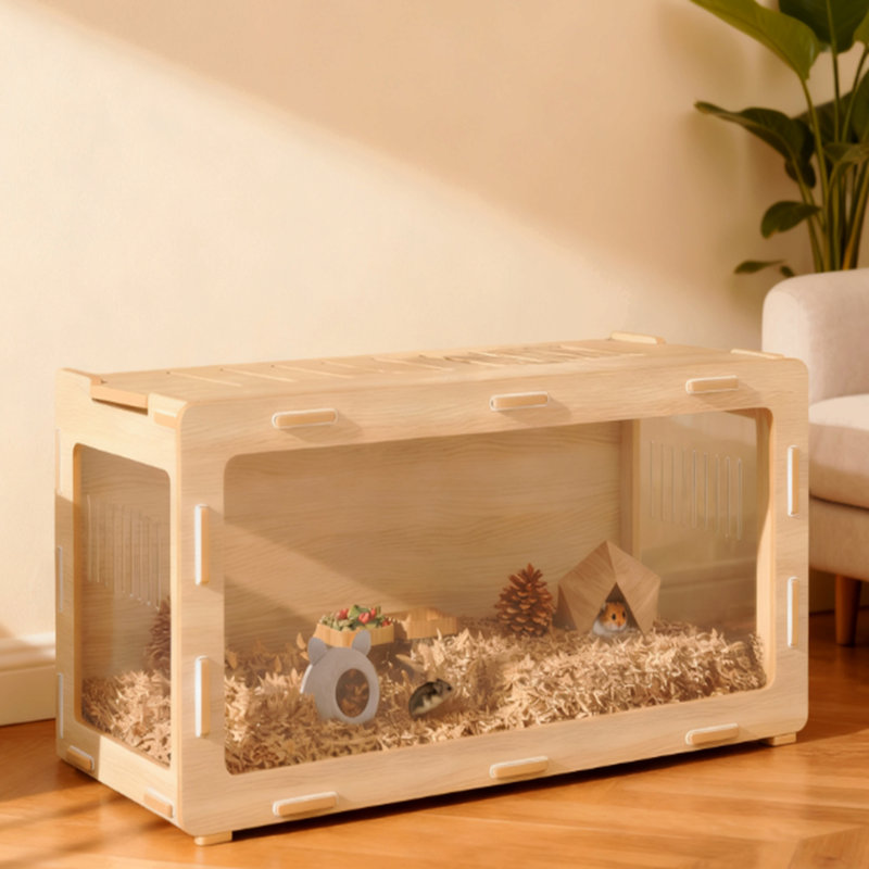 Cage à hamster avec vue facile, bouches d'aération et toit ouvrable