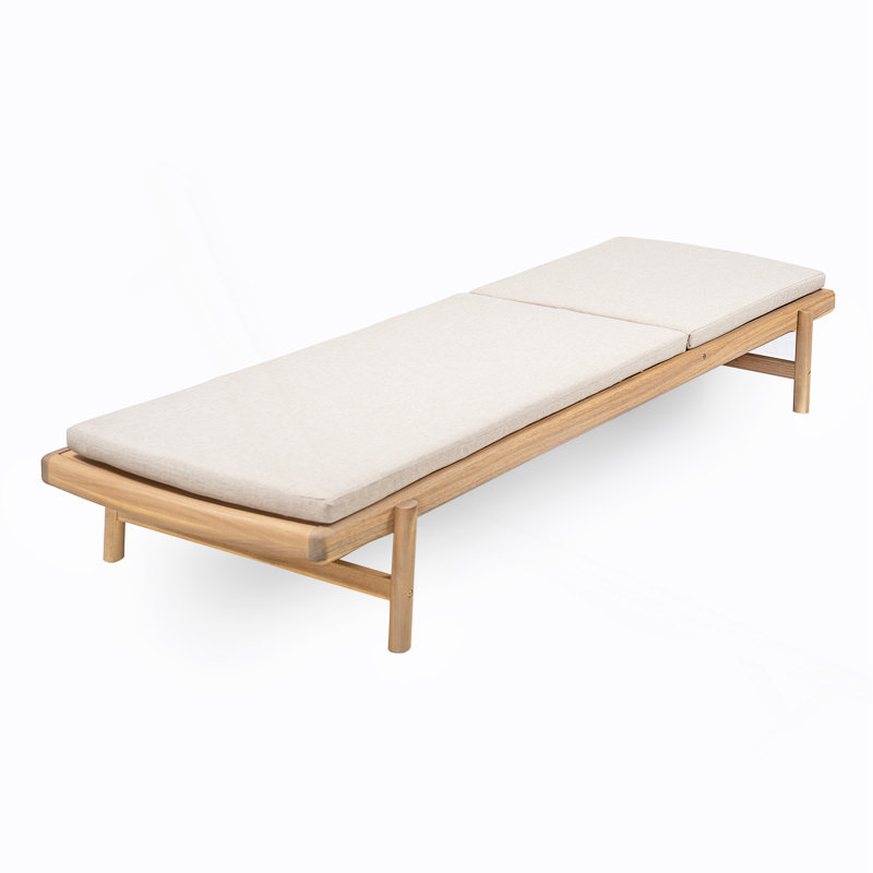 Chaise longue avec coussin en bois d'acacia, ensemble de 2