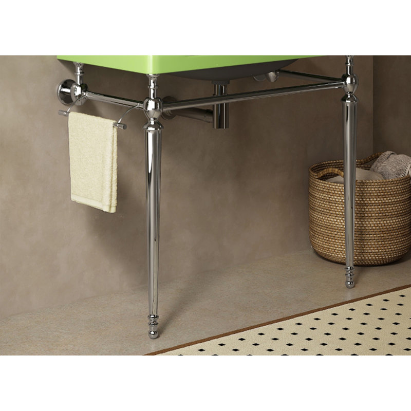 36" Freestanding Bathroom Console Iron Leg, NO Basin And Faucet, NO Sink Cover And Drain, Chrome, Chrome/White