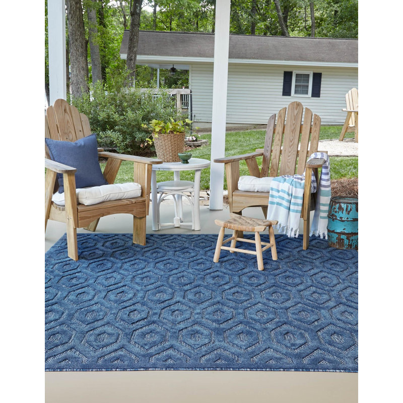 Tapis intérieur / extérieur bleu marine Heckstall, Carré 7 pi 10 po