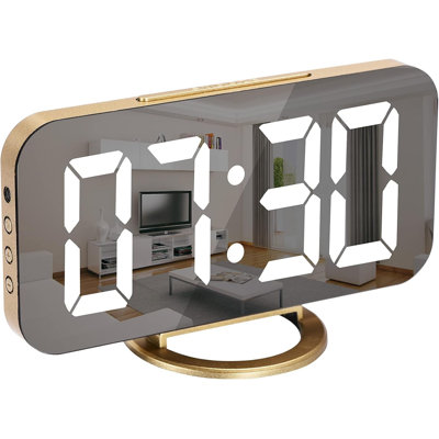 Digital Alarm Clock, LED Mirror-Faced Desktop Clock, Large Display Screen, With Dual USB Charging Ports, 3 Levels Of Brightness, 12/24 Hour Format, Modern Electronic Clock, Suitable For Bedrooms, Homes, Living Rooms, Offices - Gold