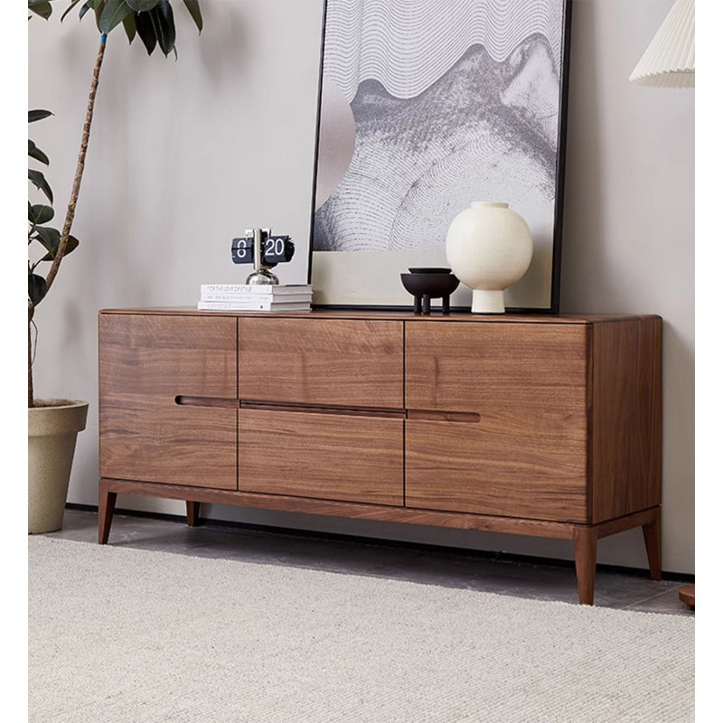 Meuble télé moderne en noyer minimaliste avec pieds effilés en bois