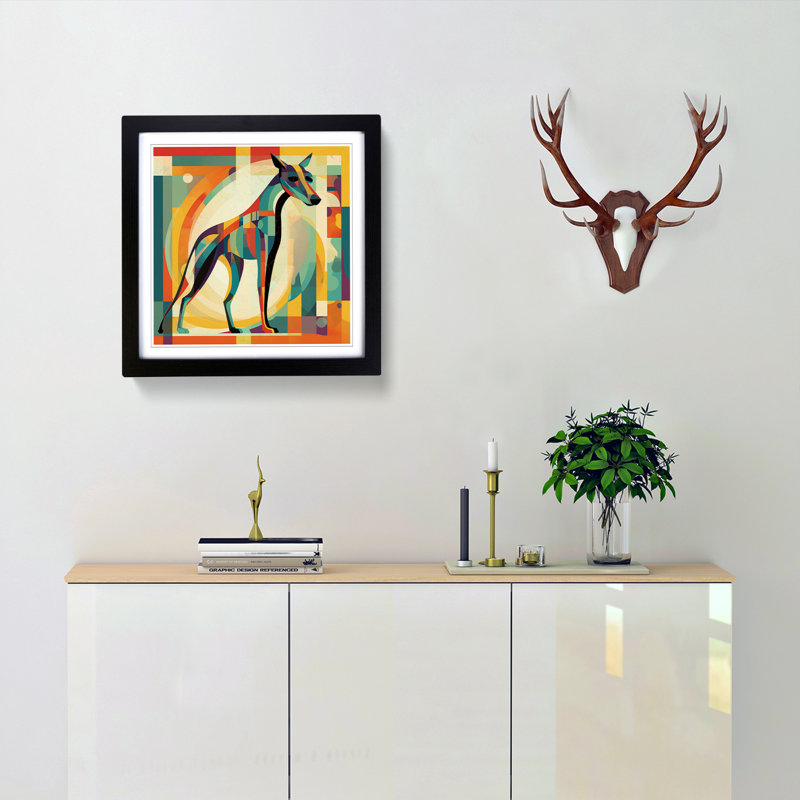 Greyhound Dog Constructivism No.2 - Single Picture Frame Print on Wood, Black