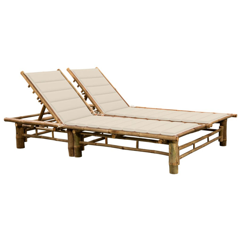 Chaise longue avec coussins en bambou 2 personnes Currin Breeze, Crème, crème
