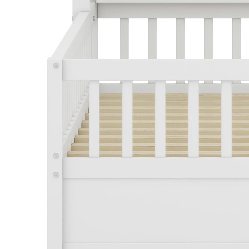 Lit maison avec tablette de rangement, Blanc