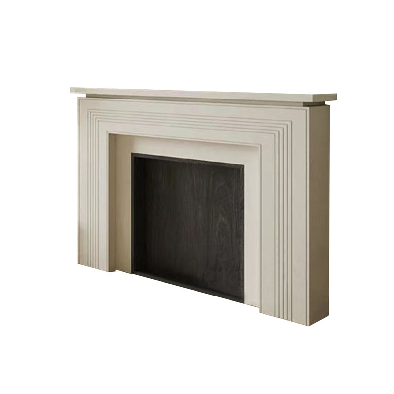 Beige Solid Wood Electric Fireplace