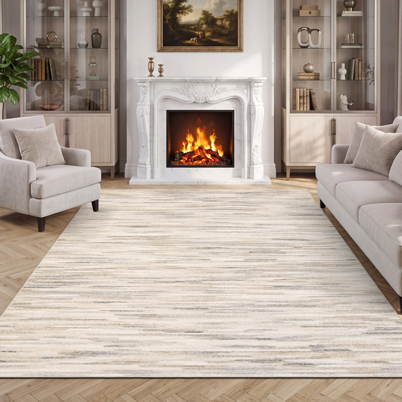 Tapis moderne lavable à la machine avec tapis antidérapant TPR, Beige, 10*13ft