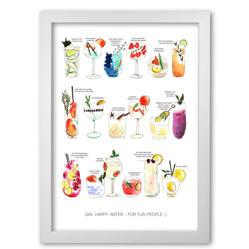 Gin: Happy Water - For Fun People - Print, White Grain, 29.7 cm H x 21 cm W x 5 cm D