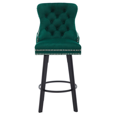 Effortless 360° Rotation Velvet Bar Chairs, Button , Footrest For Bistro, Home Bar, Kitchen Island - Modern Style Stools, , Rivet Trim Island, Bistro