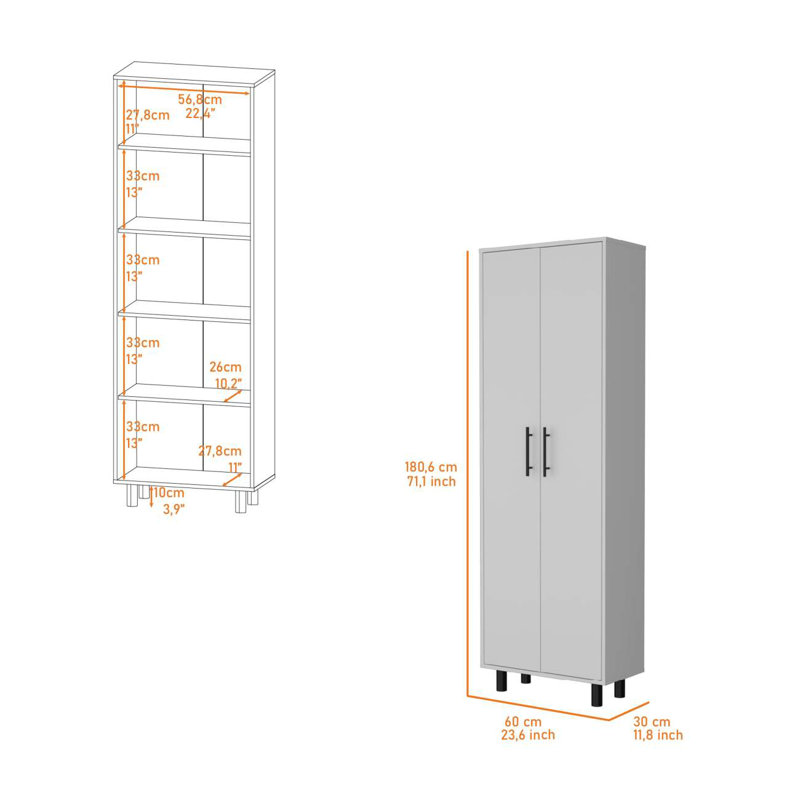 Garde-manger à 2 tablettes et 5 portes Fagan - blanc, Blanc