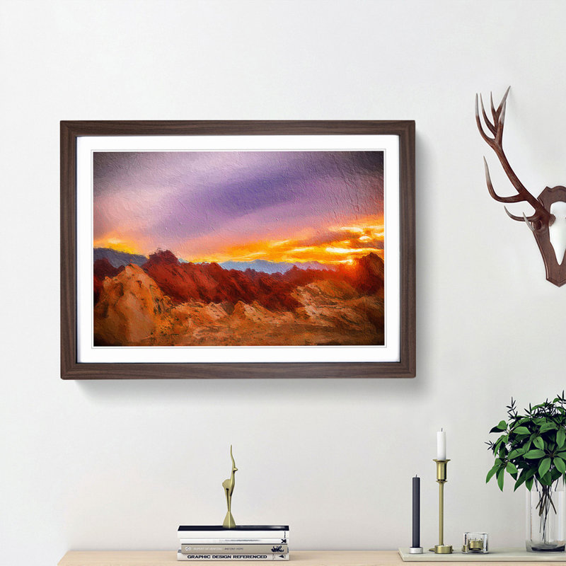 Sunset at the Valley of Fire - Picture Frame Painting Print, 36cm H x 48cm W x 2cm D, Walnut Framed