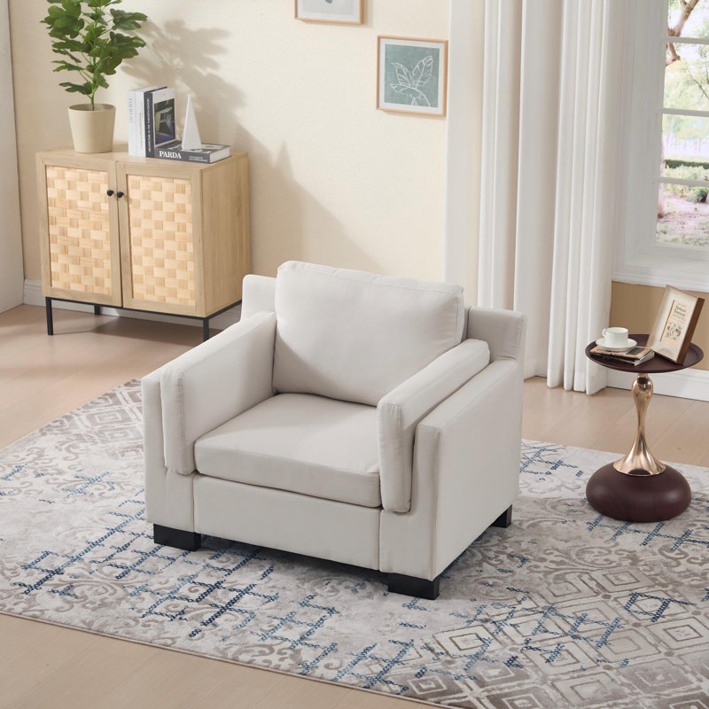40" Wide Linen Fabric Upholstered Accent Chair with Cushions, Beige