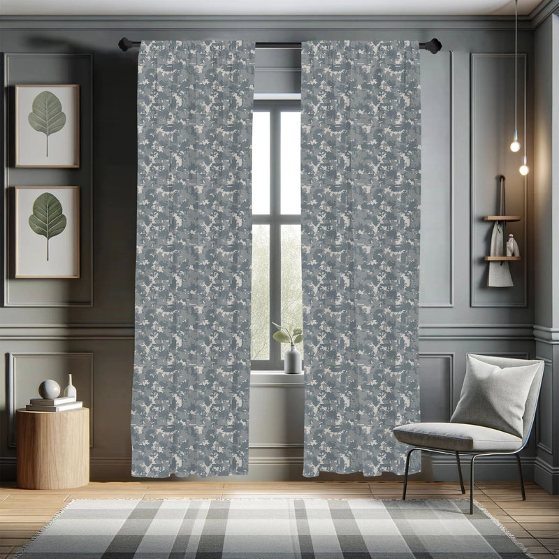 Camouflage Semi-Sheer Rod Pocket Curtain Panels, 28" x 84", Blue/Gray