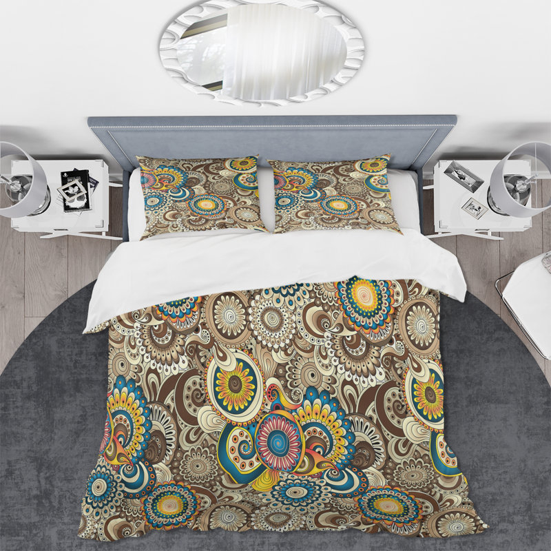 Ensemble de housse de couette en microfibre bleu / brun / jaune Pipina, Housse de couette très grand + 2 très grandes ta