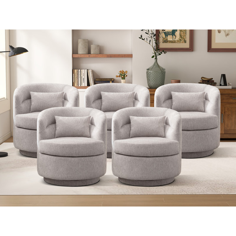 29" Wide Modern Super Soft Swivel Barrel Chair With Pillow, Light Gray