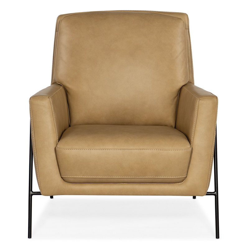 Aziel 30.5'' Wide Genuine Leather Top Grain Leather Club Chair, Ankur Sand Genuine Leather