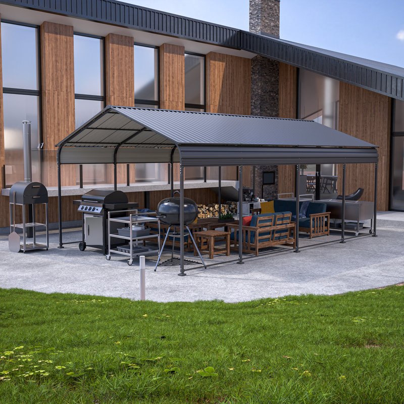 12 Ft. W x 20 Ft. D Carport with Galvanized Steel Roof