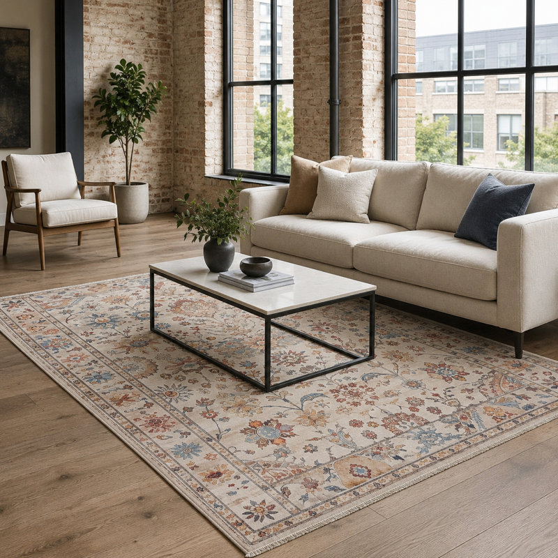 Floral Cotton and Chenille Flatweave Area Rug, 60 x 100 cm