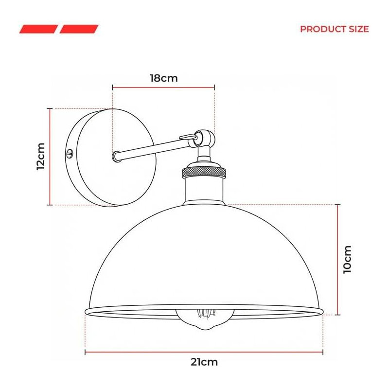 Dome Metal Wall Sconce, 180° Adjustable Industrial Wall Lamp for Bedside, Study, Kitchen, and Living Room Décor.