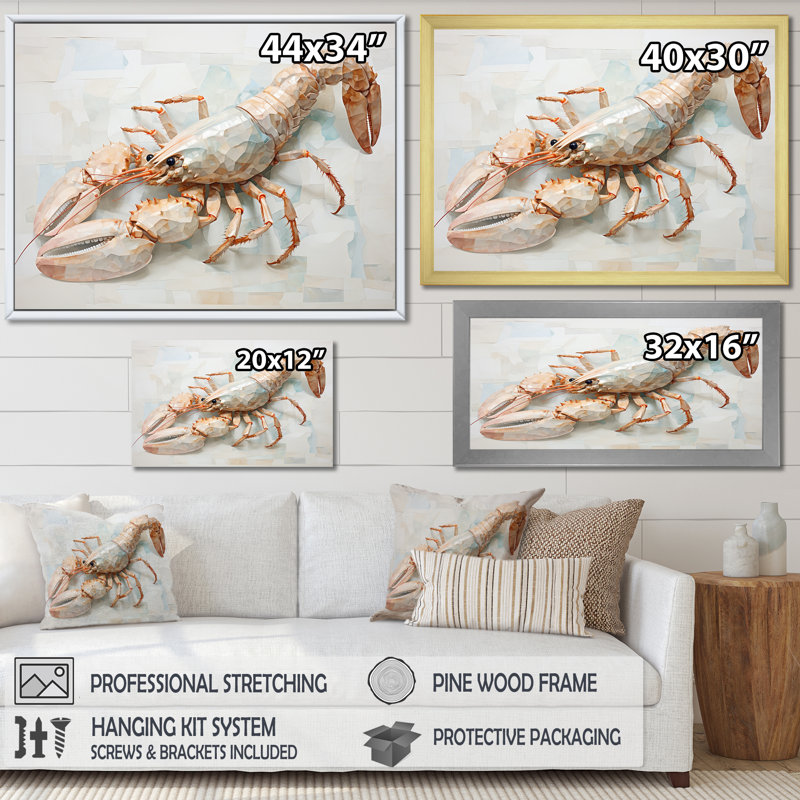 " Minimalism Crayfish Impression II ", Gold Single Picture Framed, 24'' H x 32'' W x 1" D