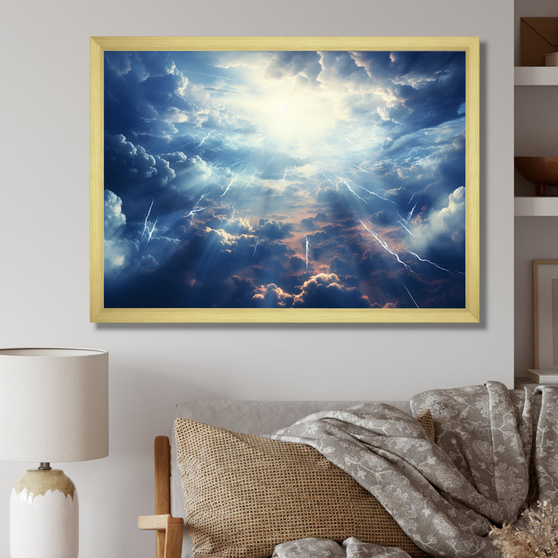 Etheral Storm Sky - art mural ciel, H 30 po x l 40 po x P 1,5 po, Cadre d'angle fermé doré