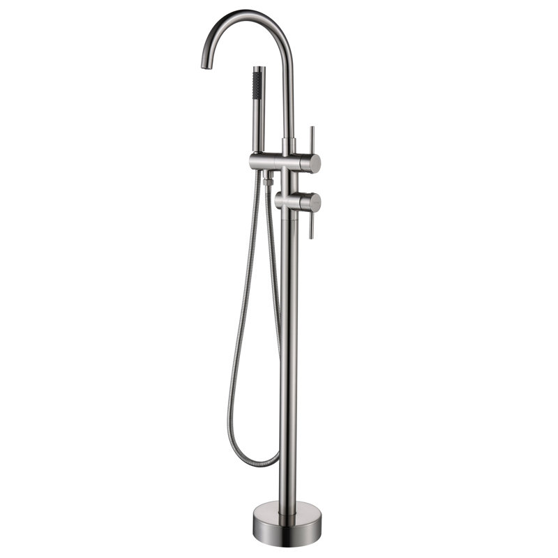 Robinet de baignoire entièrement en métal - Douchette à main, conception en nickel brossé, rouille et corrosion avec bec rotatif à 360 degrés, laiton massif, nickel
