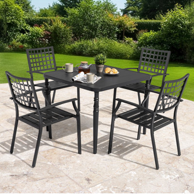 5-piece Patio Outdoor Metal Dining Set With Umbrella Hole