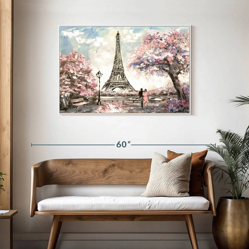 Les amoureux du printemps à Paris, Cadre flottant blanc, 43 po x 29 po