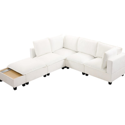 U-Shaped Modular With Movable And Versatile Coffee Table In White - Hidden Charging Ports, Padded Seats, Construction 90" Sectional Flexible Table, Concealed Spot, Cushioned Support Area, Lasting