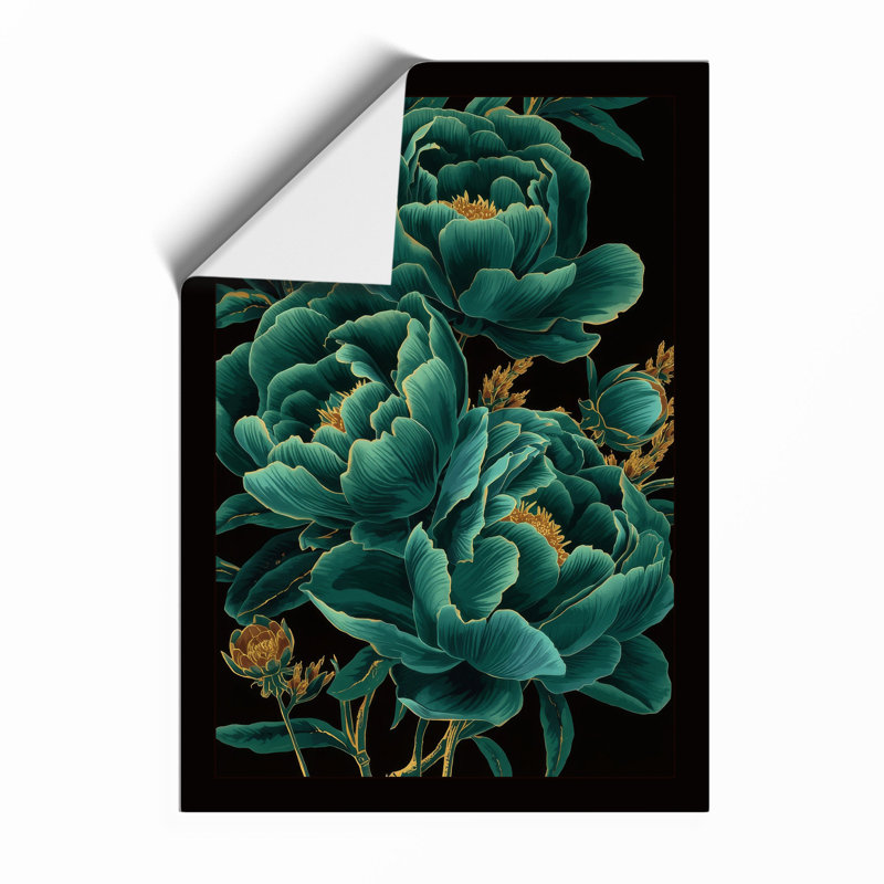 Teal Peonies Botanical - Framed Print, Unframed, A1 - 84.1 x 59.4 cm