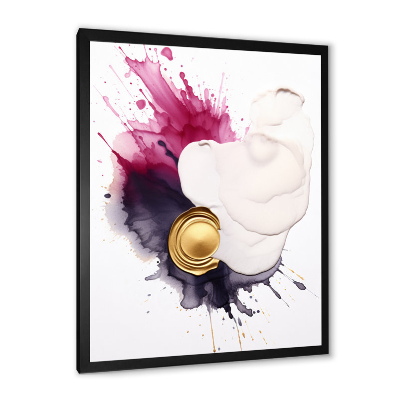Délicats nuances d'encre magenta et dorée - peinture abstraite, impressions d'art mural, H 44 po x l 34 po x P 1,5 po