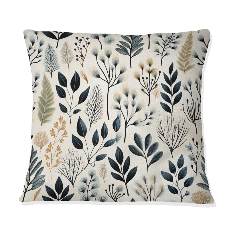 Coussin Monicolore botanique II - imprimé de plantes, H 18 po x l 18 po